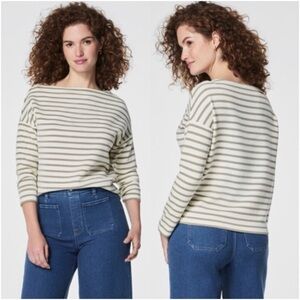 SPANX AirEssenials Boat Neck Top Relaxed Fit Fawn Stripe